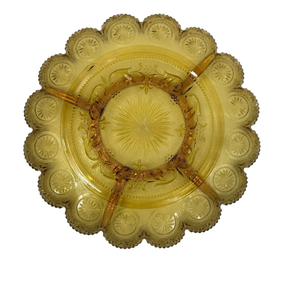 Vintage Amber Glass Divided Relish Dish Tiara Sandwich Pattern 4-Part Platter